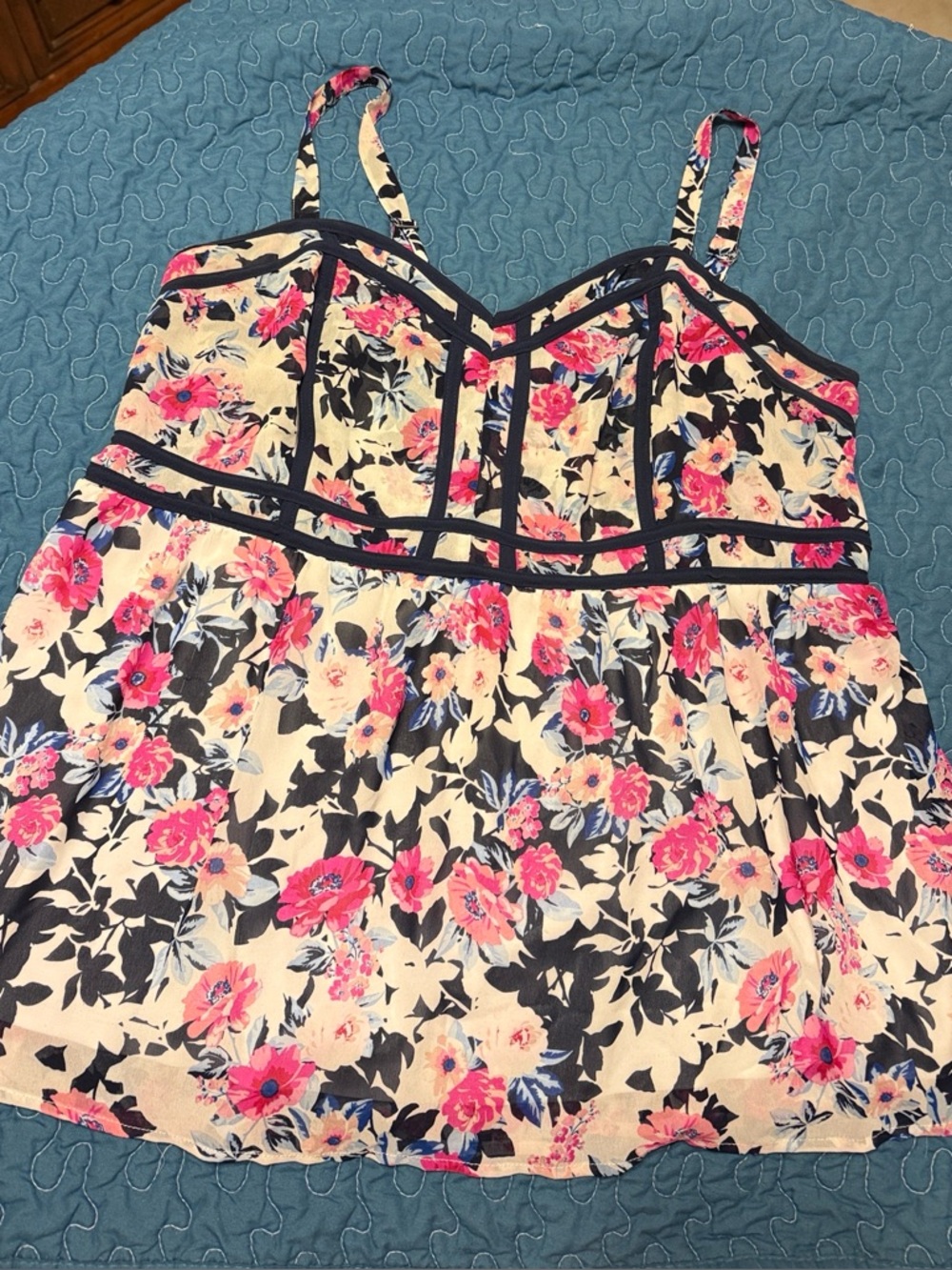 torrid Pink Floral Bustier Camisole with Black Trim